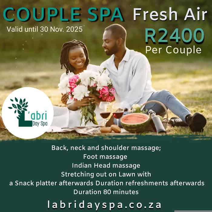 Couple spa picnic fresh air L'abri